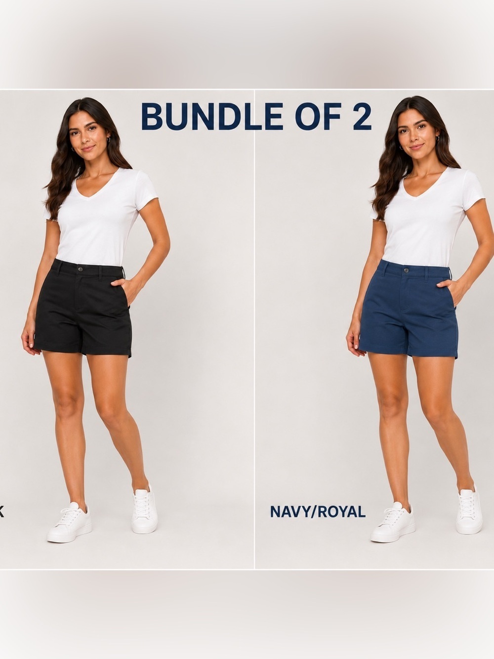 Lands’ End Women’s Chino Shorts Bundle Size 10 Black Navy Mid Rise 2 Pack
